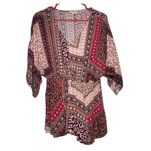 Andrée by Unit Floral Boho Blouse V-Neck Animal Print Top Hippie Festival Size M